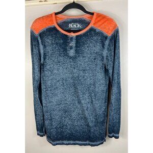 Buckle Black Mens Long Sleeve Blue Orange Trim Top Shirt Standard Fit Medi